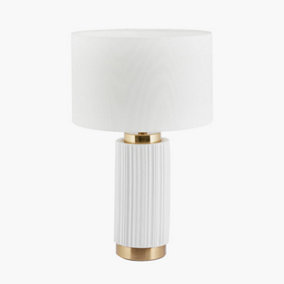 White Textured Ceramic and Gold Metal Table Lamp