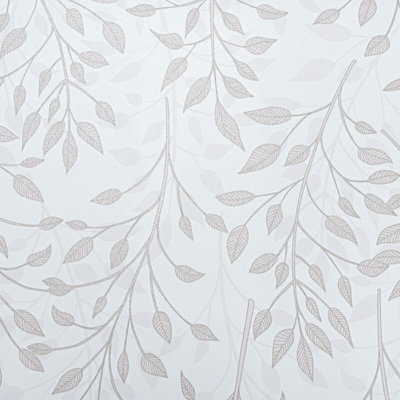 White Textured Floral Wallpaper Beige Gold Metallic Leaves NonWoven