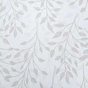 White Textured Floral Wallpaper Beige Gold Metallic Leaves Non-Woven Vinyl