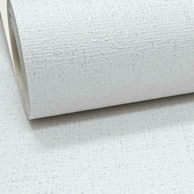 White Thick Textured Silver Glitter Vinyl Wallpaper Shimmer Linen ...