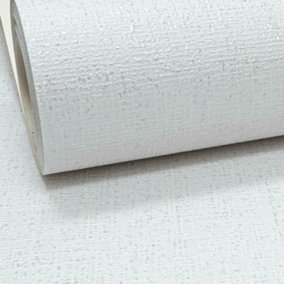 White Thick Textured Silver Glitter Vinyl Wallpaper Shimmer Linen Effect Plain