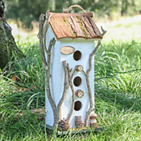 White Three Tier Bird House Nesting Box Decorative Garden Birdbox Wood Bird Nesting Box