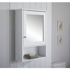 White Tongue & Groove Single Mirror Bathroom Storage Cabinet