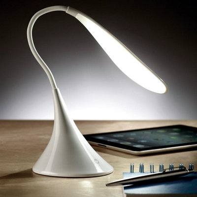 White Touch Control Swan Neck Desk Lamp - Battery or USB Powered Portable Dimmable LED Light with Flexible Neck - H28 x 11cm Dia