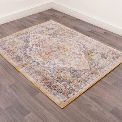 White Traditional Abstarct Easy to Clean Floral Rug For Dining Room-200cm X 290cm
