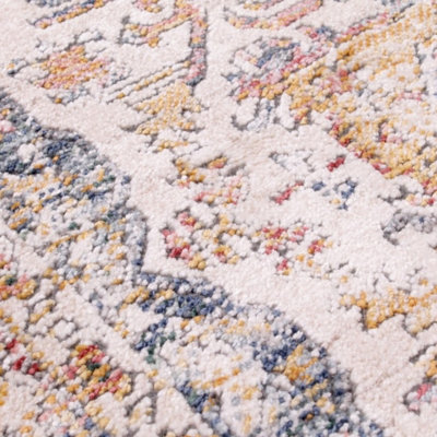 White Traditional Abstarct Easy to Clean Floral Rug For Dining Room-200cm X 290cm