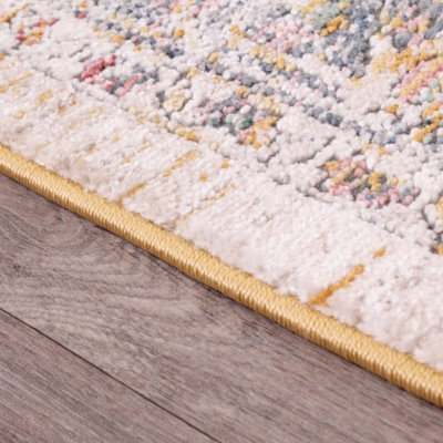 White Traditional Abstarct Easy to Clean Floral Rug For Dining Room-200cm X 290cm