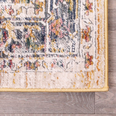 White Traditional Abstarct Easy to Clean Floral Rug For Dining Room-200cm X 290cm