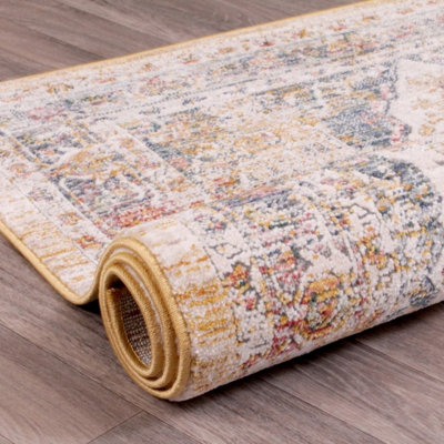 White Traditional Abstarct Easy to Clean Floral Rug For Dining Room-200cm X 290cm