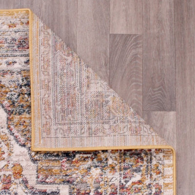 White Traditional Abstarct Easy to Clean Floral Rug For Dining Room-200cm X 290cm