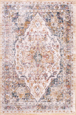 White Traditional Abstarct Easy to Clean Floral Rug For Dining Room-200cm X 290cm