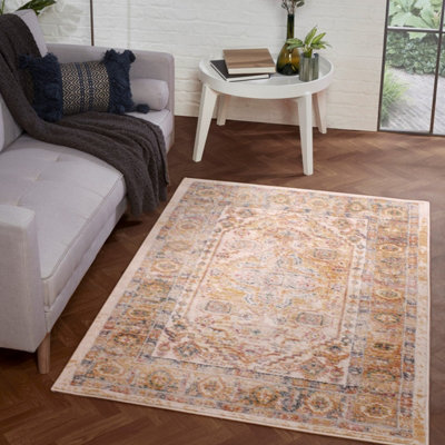 White Traditional Easy to Clean Abstarct Floral Rug For Dining Room ...