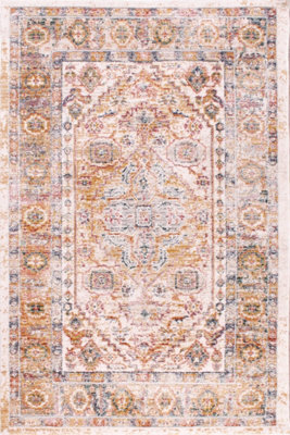 White Traditional Easy to Clean Abstarct Floral Rug For Dining Room ...