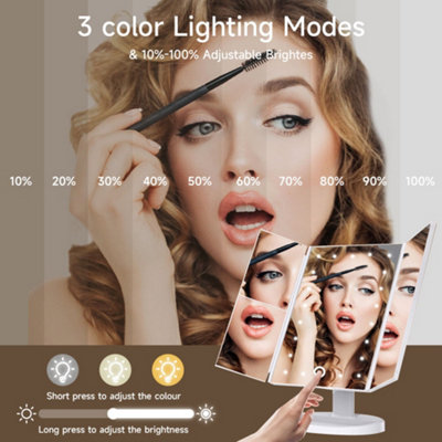 White Tri-Fold Makeup Mirror with LED Strip Light