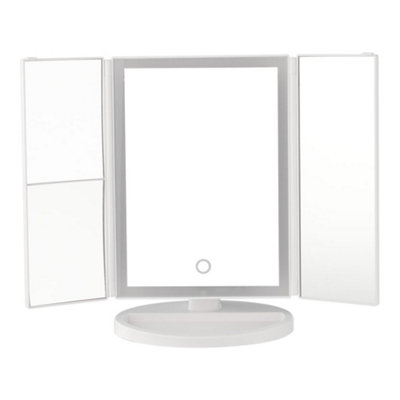 White Tri-Fold Makeup Mirror with LED Strip Light