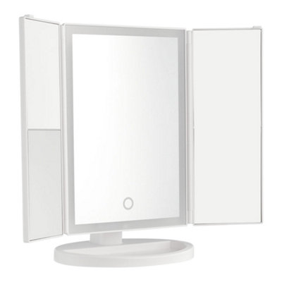 White Tri-Fold Makeup Mirror with LED Strip Light