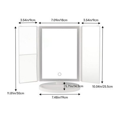 White Tri-Fold Makeup Mirror with LED Strip Light