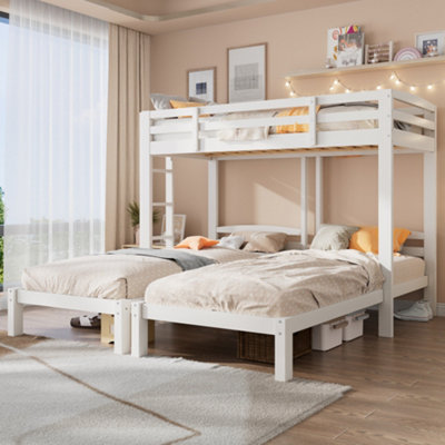 White Triple Sleeper Bunk Bed with Side Ladder for Kids & Teens, 3FT Single