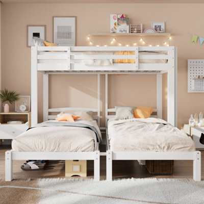 White Triple Sleeper Bunk Bed with Side Ladder for Kids & Teens, 3FT Single