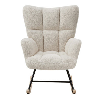 White Tufted Upholstered Rocking Chair with Metal Frame and High Back