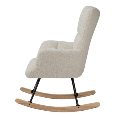 White Tufted Upholstered Rocking Chair with Metal Frame and High Back