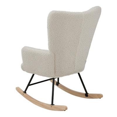 White Tufted Upholstered Rocking Chair with Metal Frame and High Back