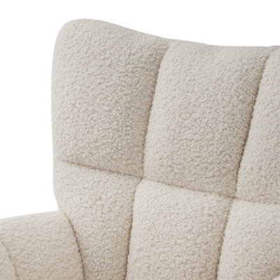 White Tufted Upholstered Rocking Chair with Metal Frame and High Back