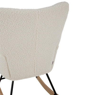 White Tufted Upholstered Rocking Chair with Metal Frame and High Back