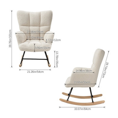 White Tufted Upholstered Rocking Chair with Metal Frame and High Back