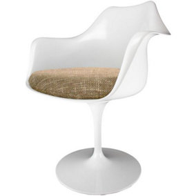 White Tulip Armchair with Beige Textured Cushion