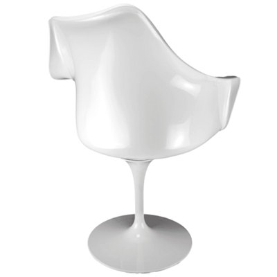 White Tulip Armchair with Beige Textured Cushion