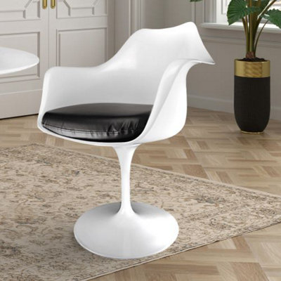 White Tulip Armchair with Black PU Cushion