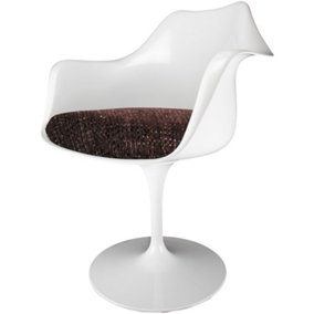 White Tulip Armchair with Brown Textured Cushion