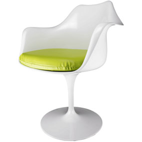 White Tulip Armchair with Green PU Cushion