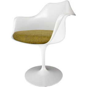 White Tulip Armchair with Green Textured Cushion