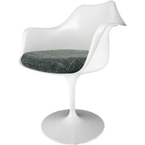 White Tulip Armchair with Grey Textured Cushion