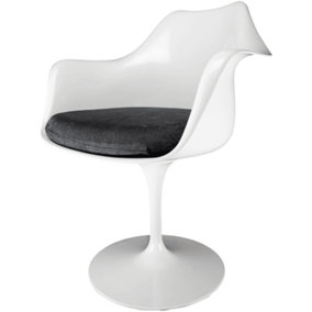 White Tulip Armchair with Luxurious Black Cushion