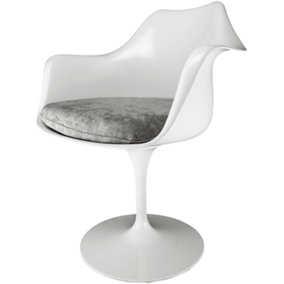 White Tulip Armchair with Luxurious Grey Cushion