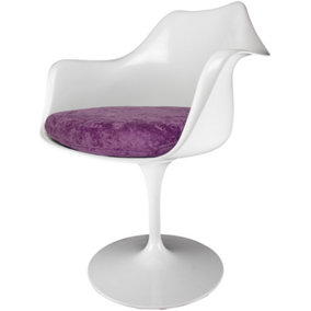 White Tulip Armchair with Luxurious Purple Cushion