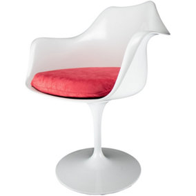 White Tulip Armchair with Luxurious Raspberry Red Cushion