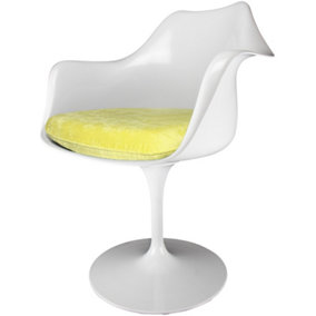 White Tulip Armchair with Luxurious Yellow Cushion
