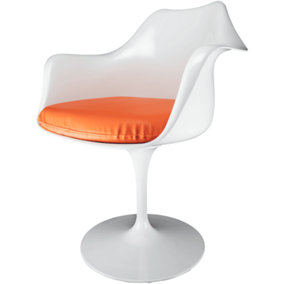 White Tulip Armchair with Orange PU Cushion