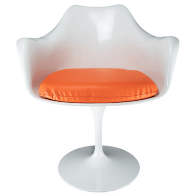 White Tulip Armchair with Orange PU Cushion