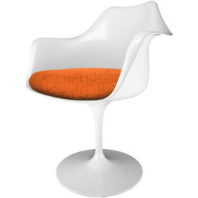 White Tulip Armchair with Orange Textured Cushion