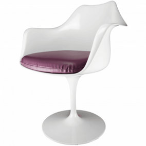 White Tulip Armchair with Purple PU Cushion