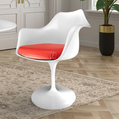 White Tulip Armchair with Red PU Cushion