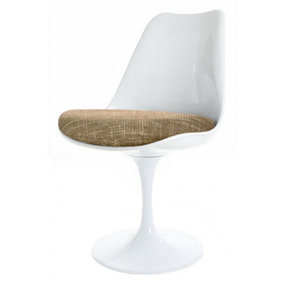 White Tulip Dining Chair with Beige Textured Cushion