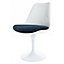 White Tulip Dining Chair with Blue Textured Cushion
