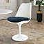 White Tulip Dining Chair with Blue Textured Cushion