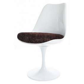 White Tulip Dining Chair with Brown Textured Cushion